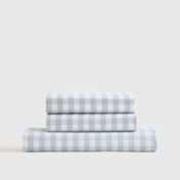 NWOT Quince King Organic Cotton Sheet Set 4pc Blue Fog Gingham Percale - Picture 1 of 4